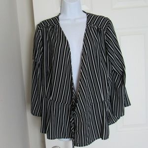 Black Tie up Front Striped Black/White Blouse XXL